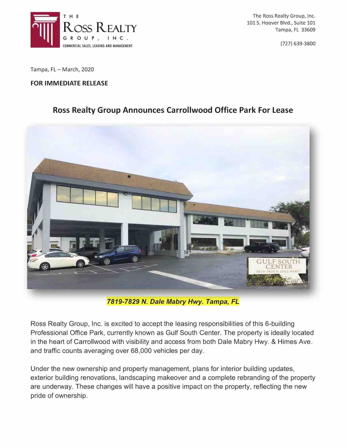 Ross Realty Group Announces Carrollwood Office Park For Lease