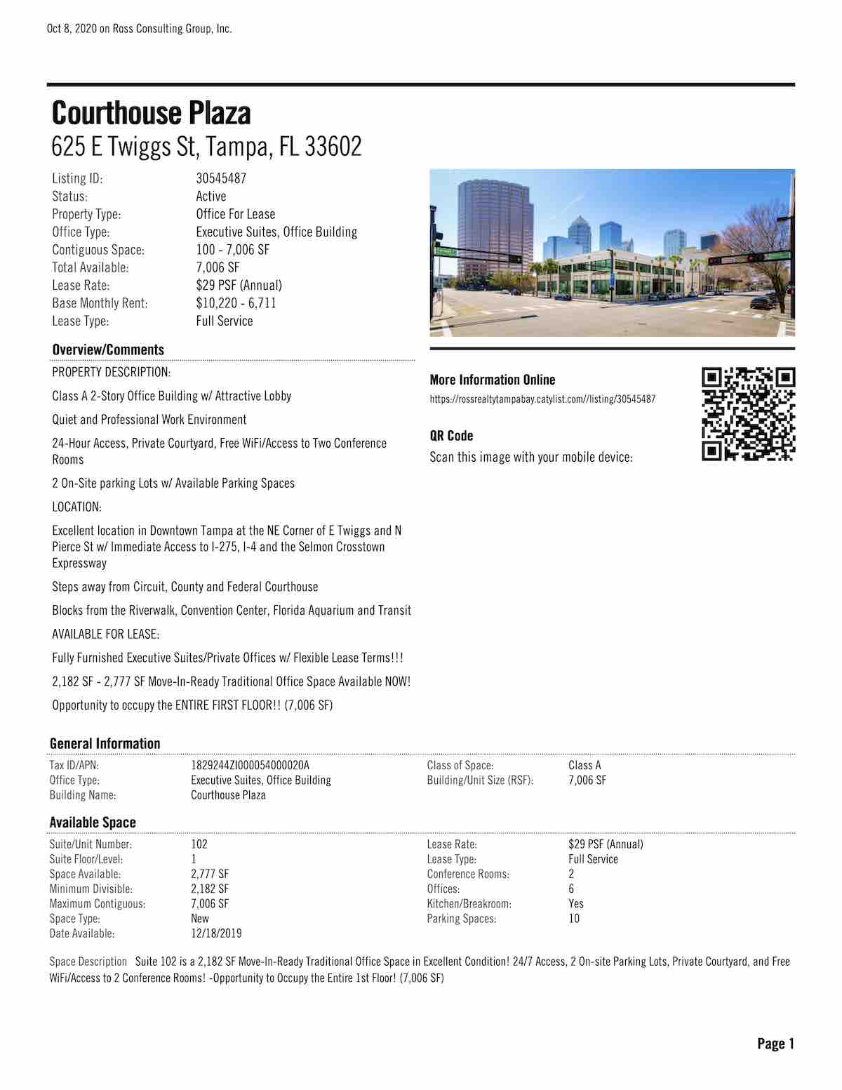 Tampa Commercial Real Estate - FOR LEASE - Courthouse Plaza - 625 E Twiggs St, Tampa, FL 33602 P1