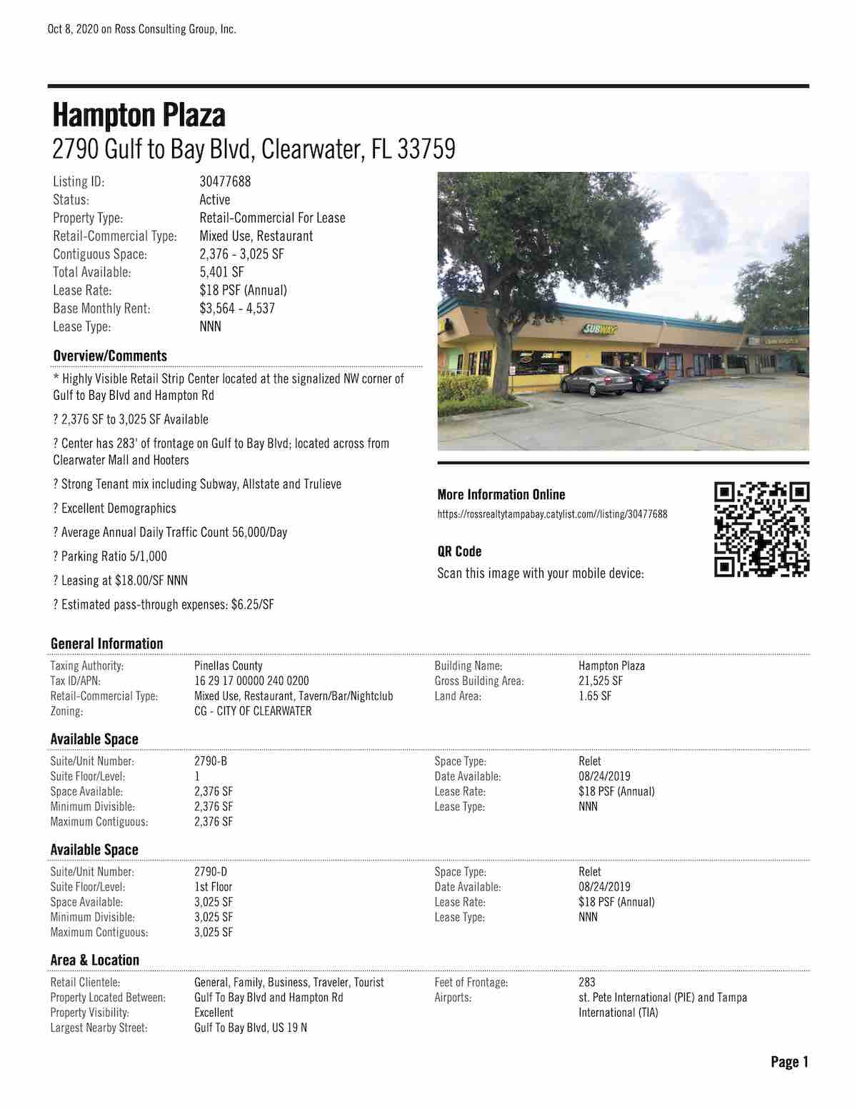Tampa Commercial Real Estate - FOR LEASE - Hampton Plaza - 2790 Gulf to Bay Blvd, Clearwater, FL 33759 P1