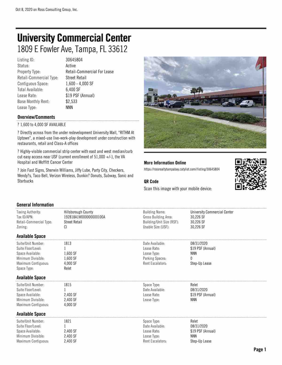 Tampa Commercial Real Estate - FOR LEASE - University Commercial Center - 1809 E Fowler Ave, Tampa, FL 33612 P1