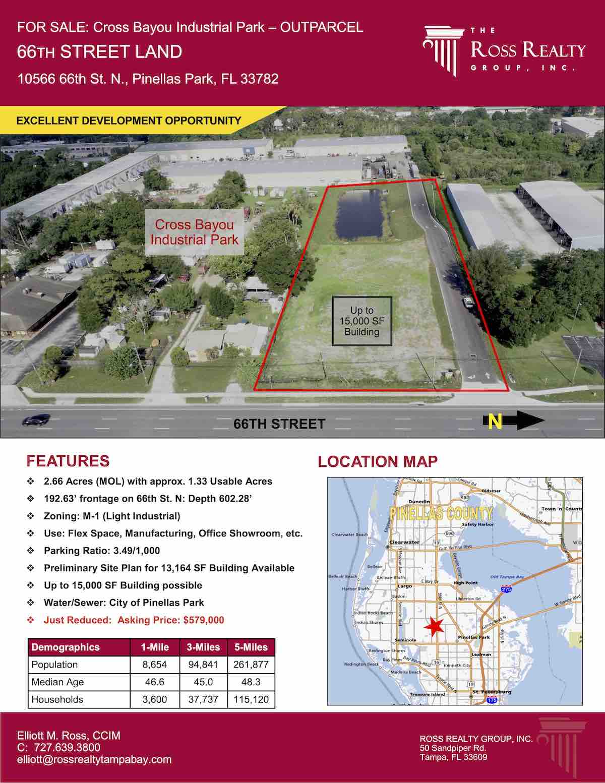 Tampa Commercial Real Estate - FOR SALE - Cross Bayou Industrial Park – Outparcel - 66th Street Land - 10566 66th St. N., Pinellas Park, FL 33782 P1