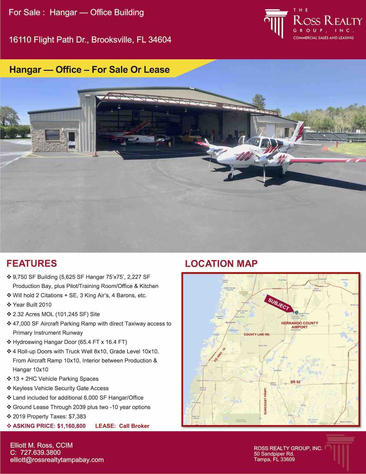 Tampa Commercial Real Estate - FOR SALE - Hangar - Office Building - 16110 Flight Path Dr., Brooksville, FL 34604 P1