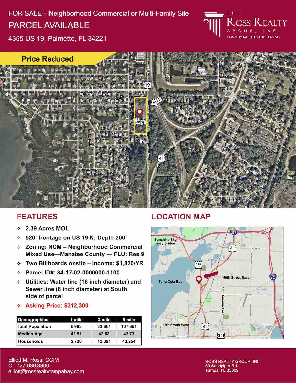Tampa Commercial Real Estate - FOR SALE - Neighborhood Commercial or Multi-Family Site - Parcel Available - 4355 US 19, Palmetto, FL 34221 P1