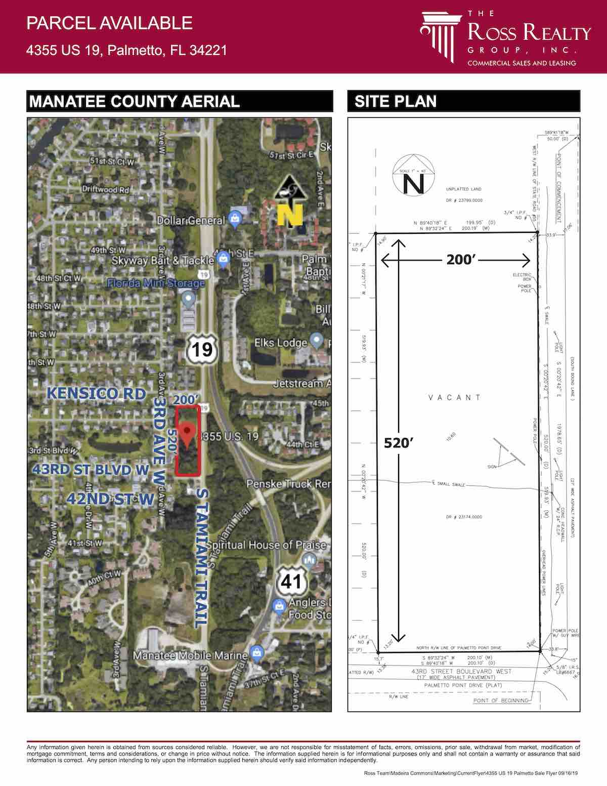Tampa Commercial Real Estate - FOR SALE - Neighborhood Commercial or Multi-Family Site - Parcel Available - 4355 US 19, Palmetto, FL 34221 P2