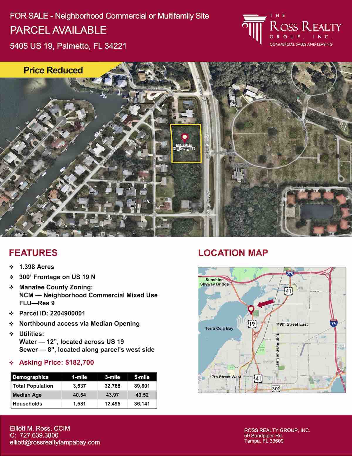 Tampa Commercial Real Estate - FOR SALE - Neighborhood Commercial or Multifamily Site - Parcel Available - 5405 US 19, Palmetto, FL 34221 P1