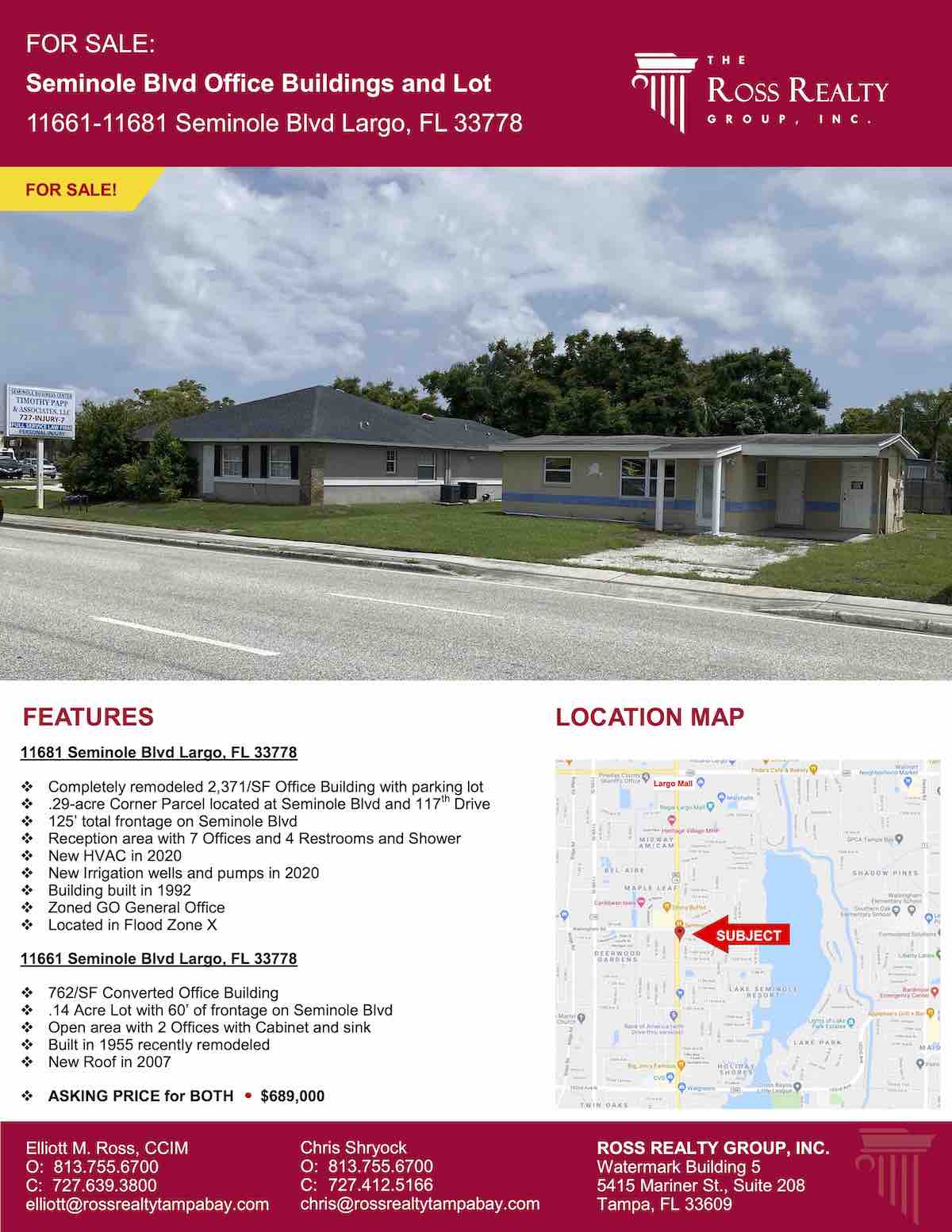Tampa Commercial Real Estate - FOR SALE - Seminole Blvd Office Buildings and Lot - 11661-11681 Seminole Blvd Largo, FL 33778 P1
