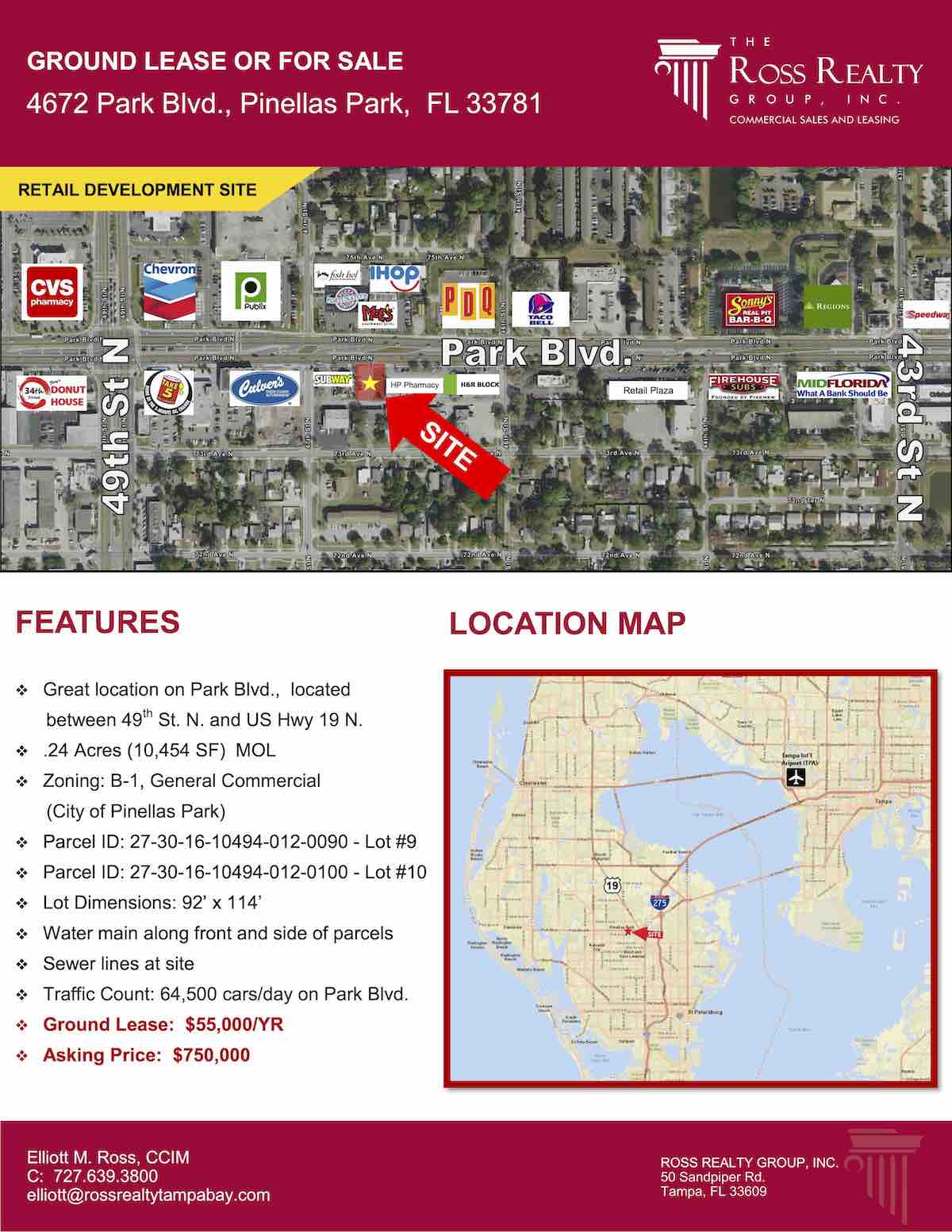 Tampa Commercial Real Estate - GROUND LEASE OR FOR SALE - 4672 Park Blvd., Pinellas Park, FL 33781 P1