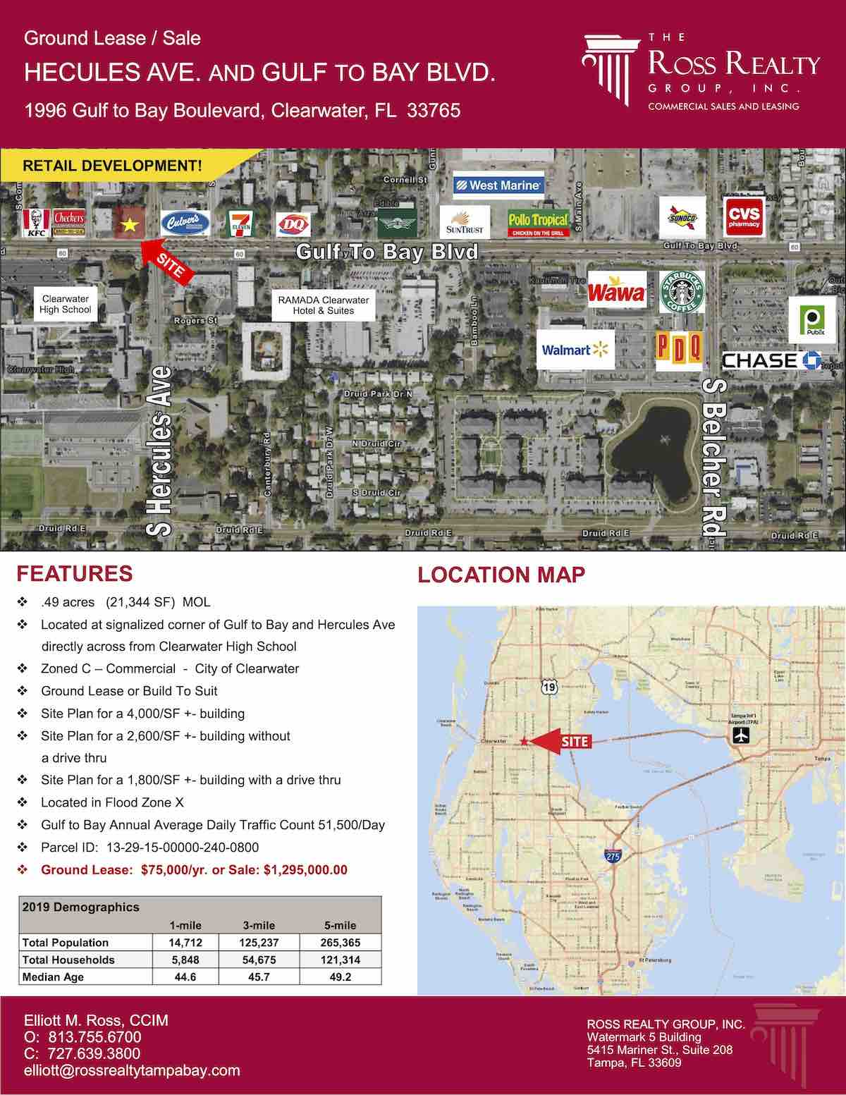 Tampa Commercial Real Estate - GROUND LEASE OR FOR SALE - Hercules Ave. and Gulf to Bay Blvd. - 1996 Gulf to Bay Boulevard, Clearwater, FL 33765 P1