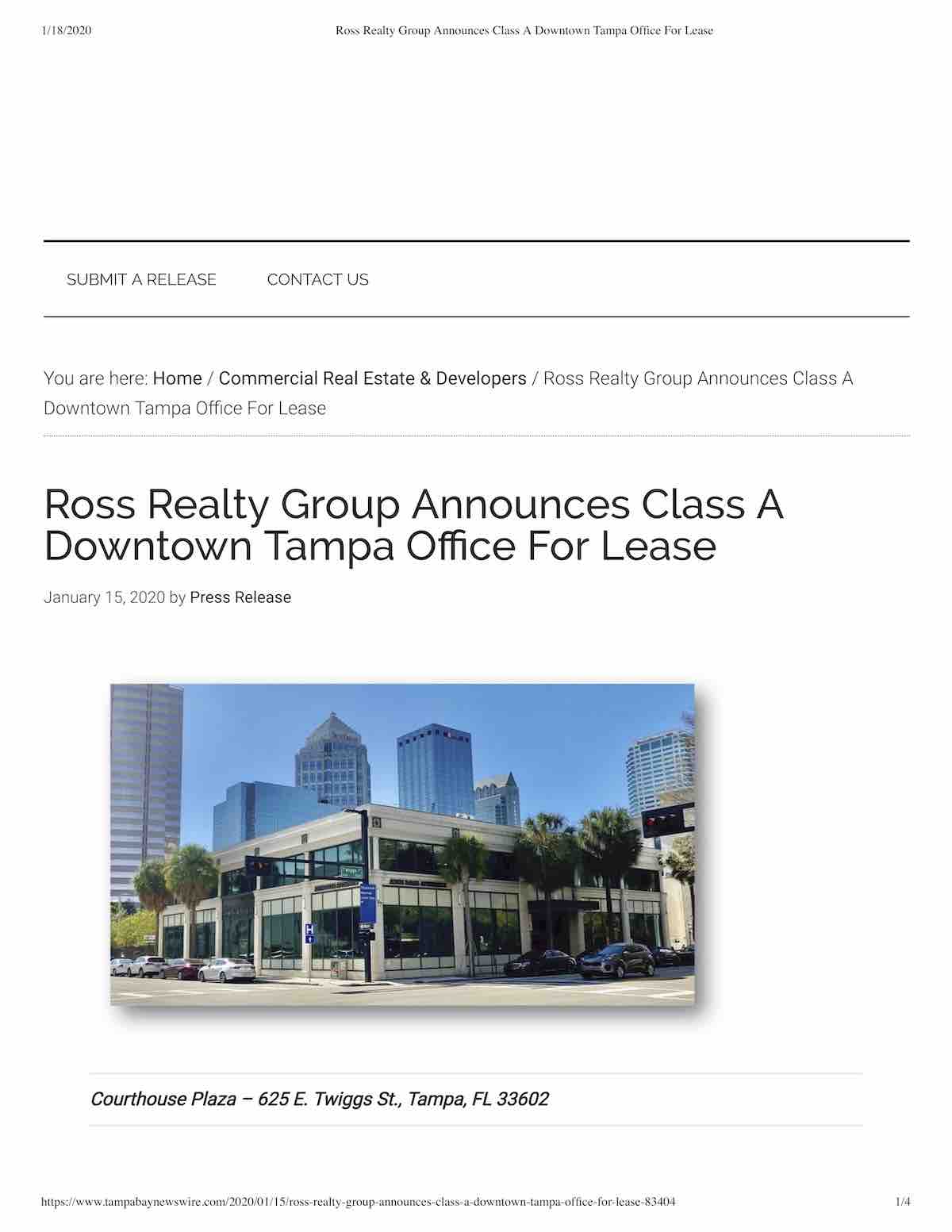 PR-20200115-Ross Realty Group Announces Class A Downtown Tampa Office For Lease-p1