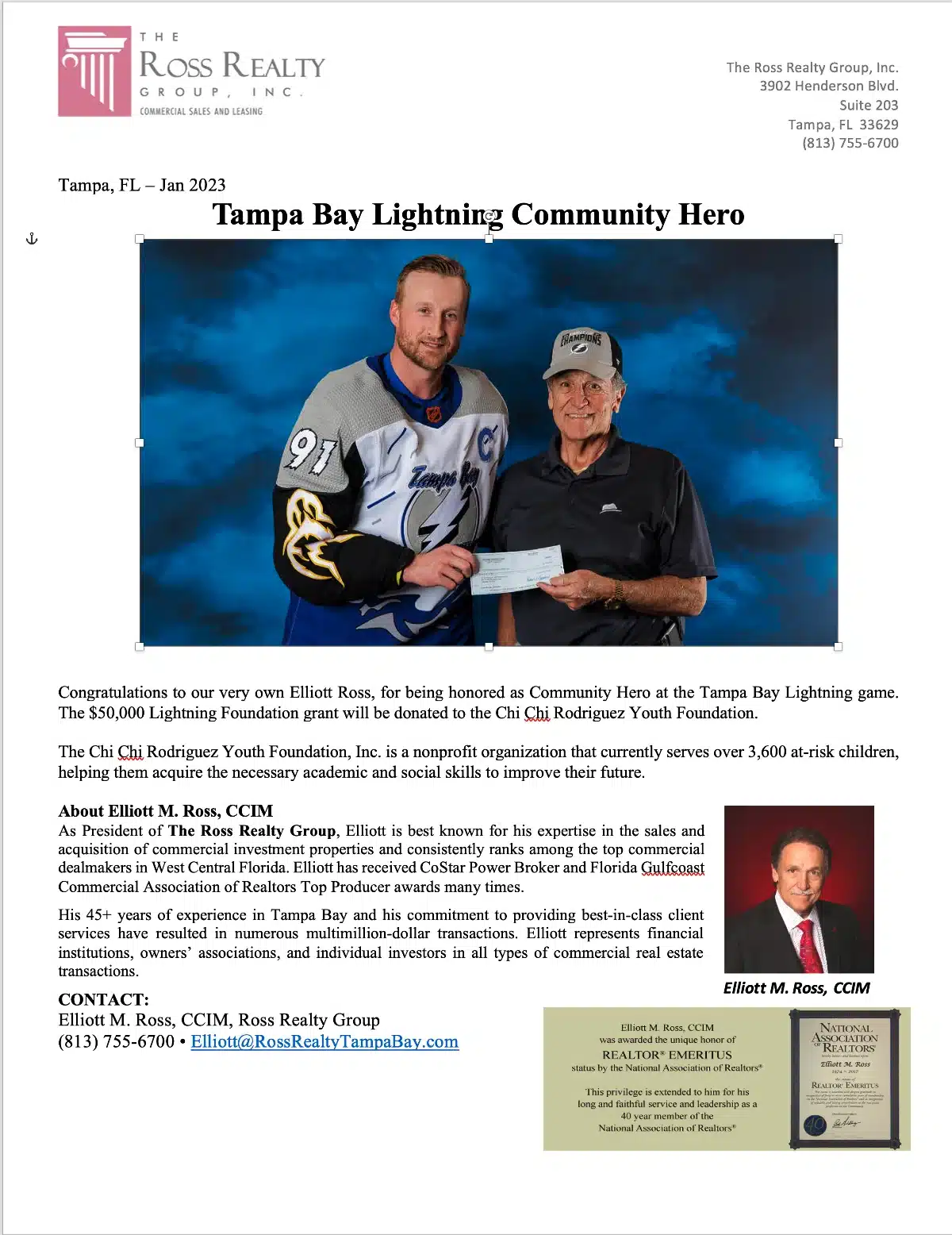 Elliott Ross honored as Community Hero