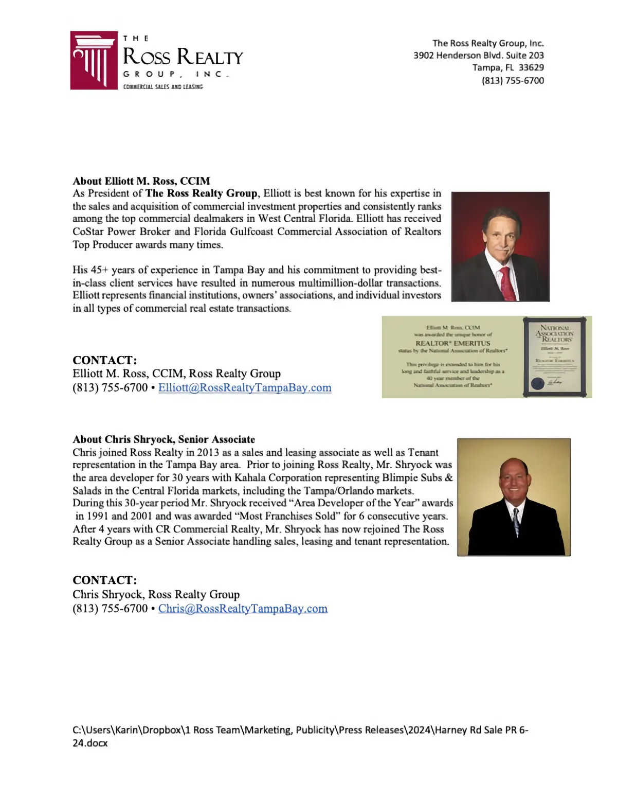 Ross Realty Tampa Bay PR 6-24-24 Harvey Rd Sale Page 02