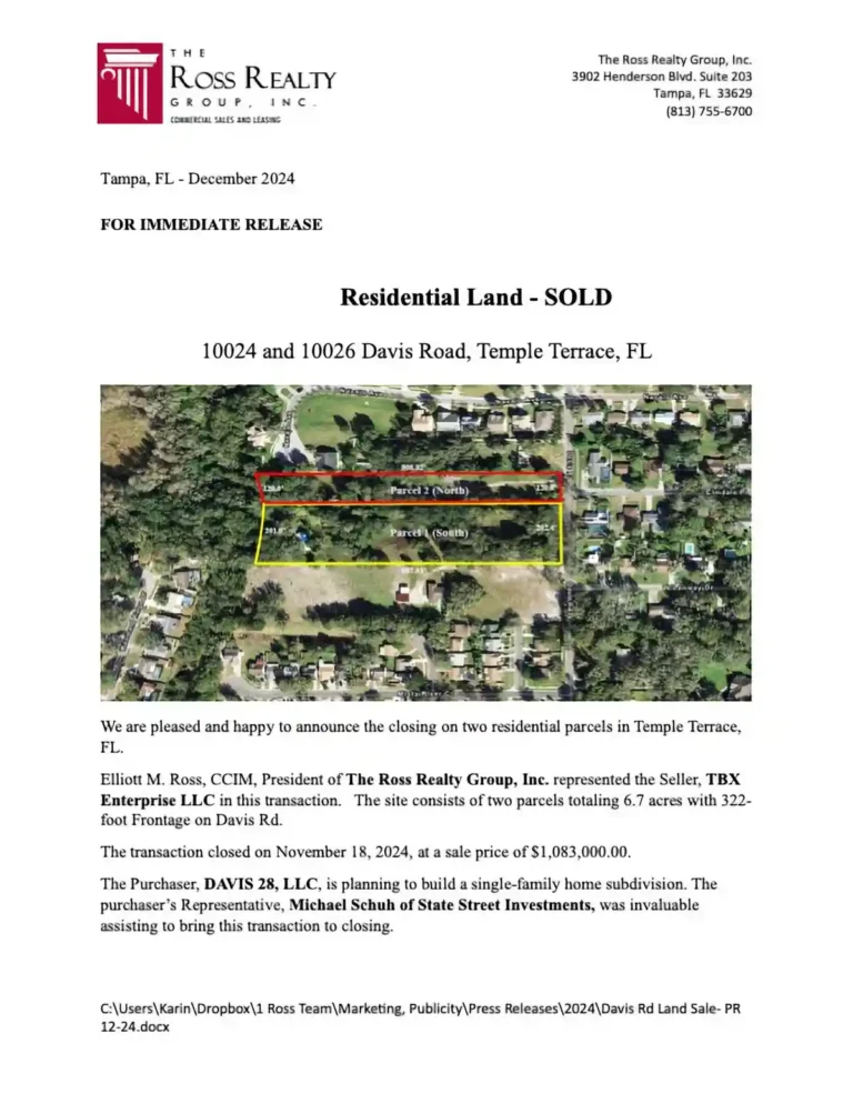 LAND SOLD 11/18/2024: 10024 and 10026 Davis Road, Temple Terrace, FL