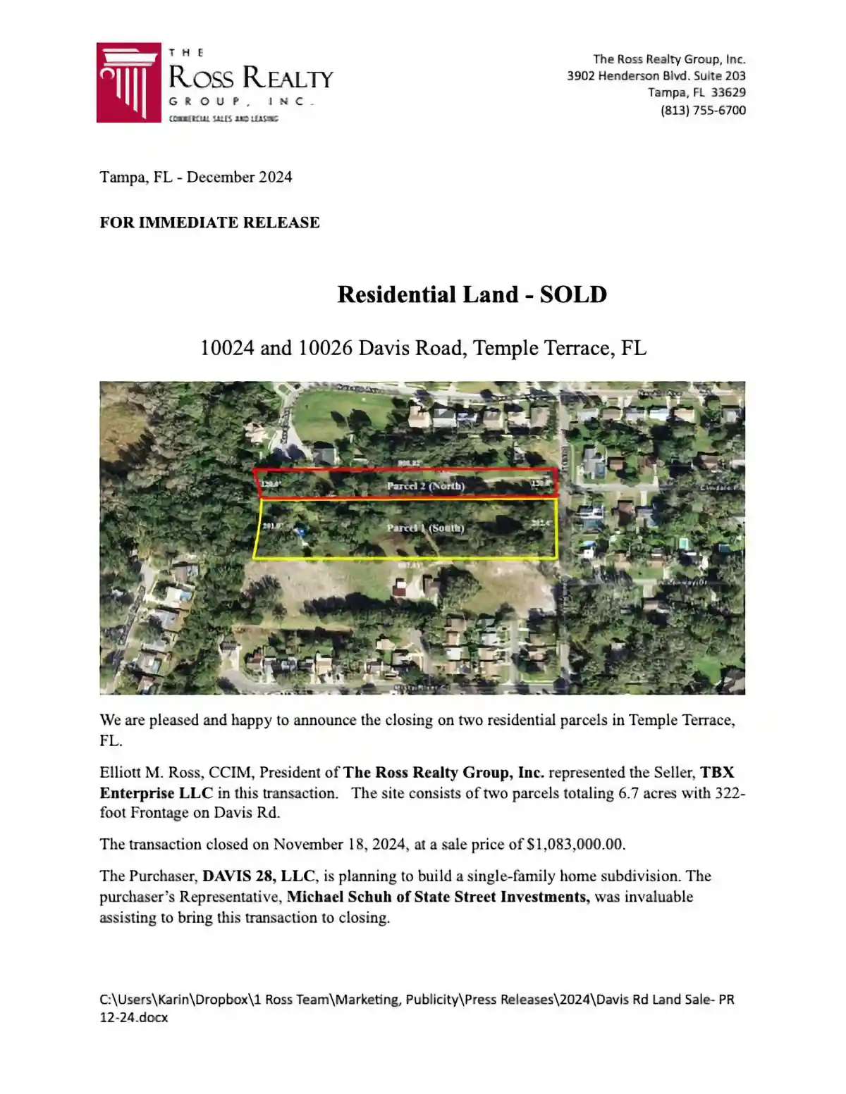 Davis Rd Land Sale- PR 12-24-Pg01 - 1200x1553